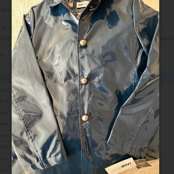 Jane Post XS Navy/Teal Detachable Hood Iconic Princess Rain Slicker Jacket NWT - Picture 3 of 8